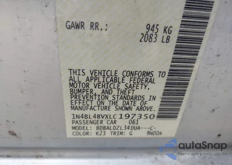 2020 Nissan Altima S Fwd from USA, damaged, VIN 1N4BL4BVXLC197350